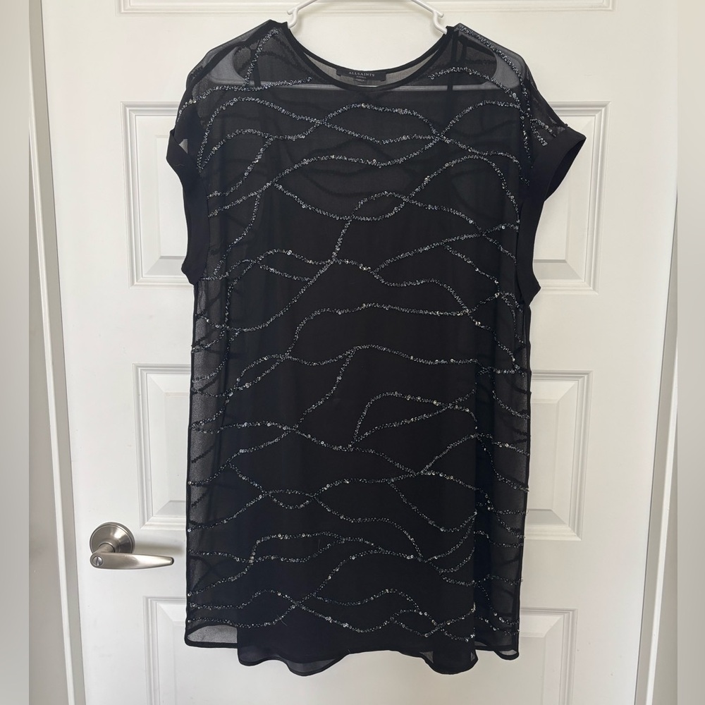 All Saints sequin pattern sheer dress with slip